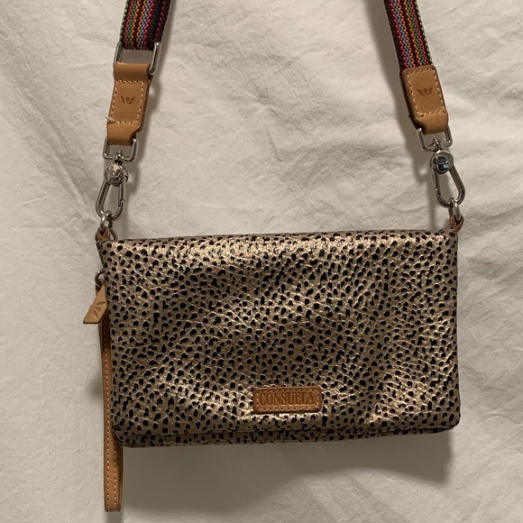 Consuela Handbags - Consuela Wesley Uptown Crossbody Metallic Gold and Black Wristlet EUC